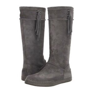 UGG Emerie Knee High Flat Boots Charcoal Gray Suede Tassel Charm Sz 7.5